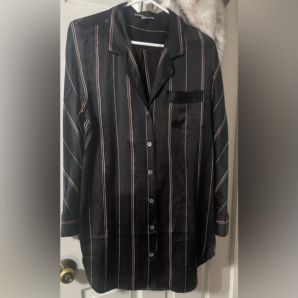 EUC Like new Neiman Marcus Black Pinstripe Silk Sleep Shirt - Picture 7 of 10